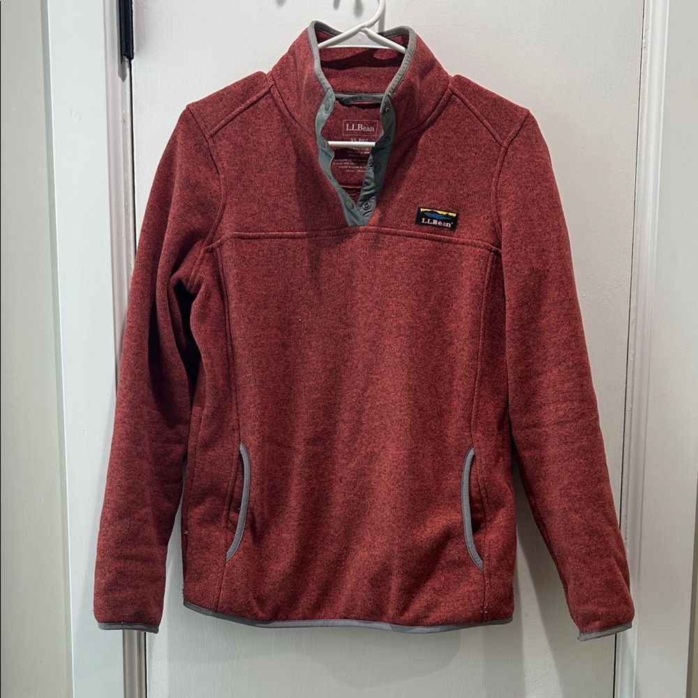 L.L. Bean orange Fleece Pullover with Gray Trim